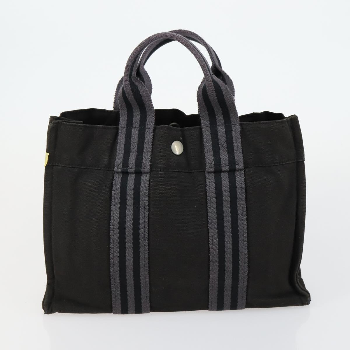 HERMES Bag Canvas 2 Set Black Light Beige Auth 151314