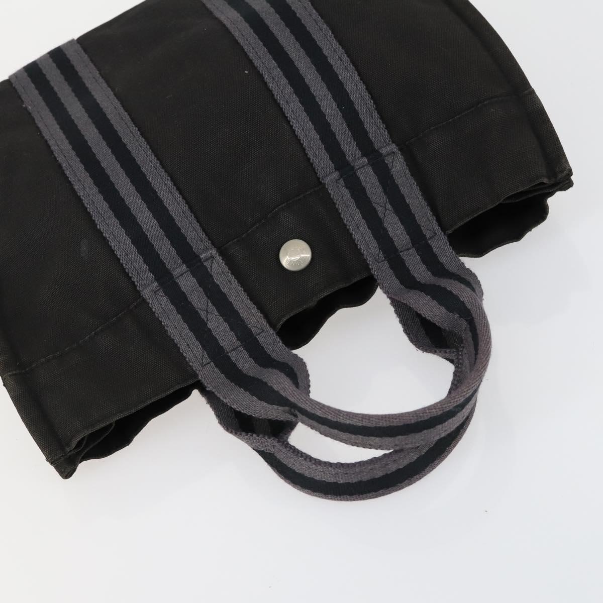 HERMES Bag Canvas 2 Set Black Light Beige Auth 151314
