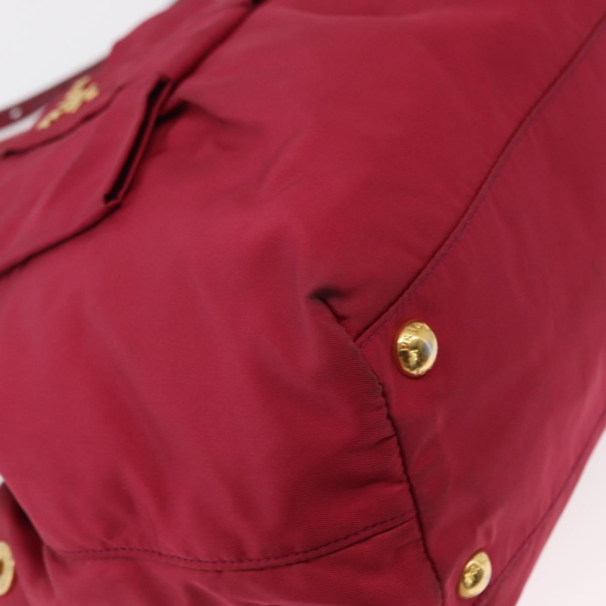 PRADA ribbon Hand Bag Nylon 2way Red Gold Auth 151316