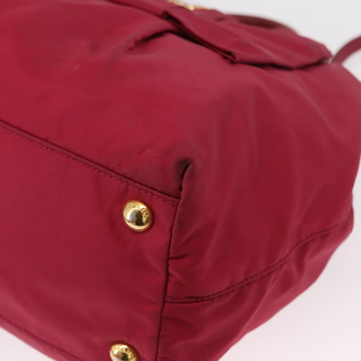PRADA ribbon Hand Bag Nylon 2way Red Gold Auth 151316