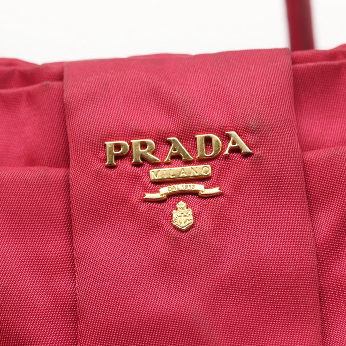 PRADA ribbon Hand Bag Nylon 2way Red Gold Auth 151316