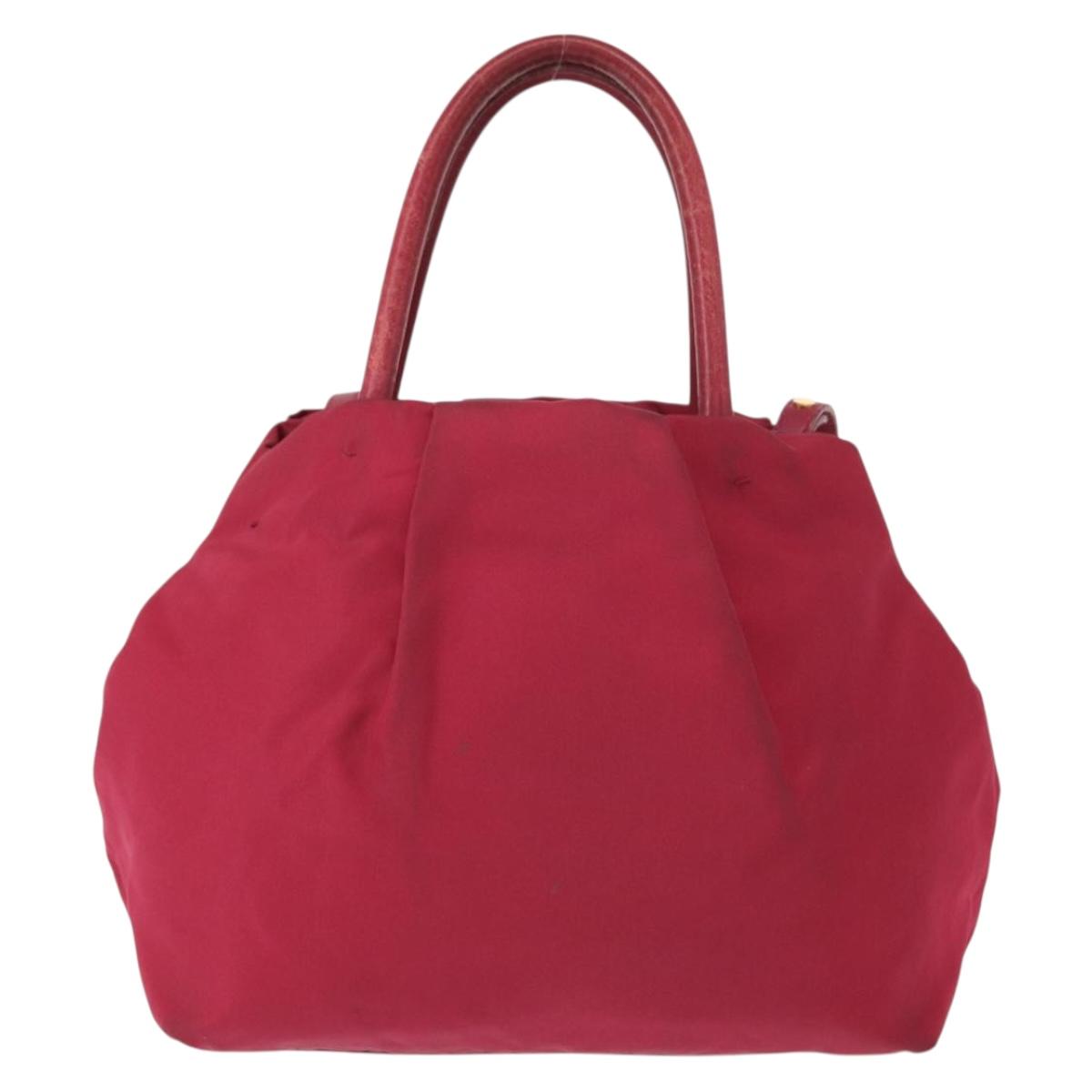 PRADA ribbon Hand Bag Nylon 2way Red Gold Auth 151316
