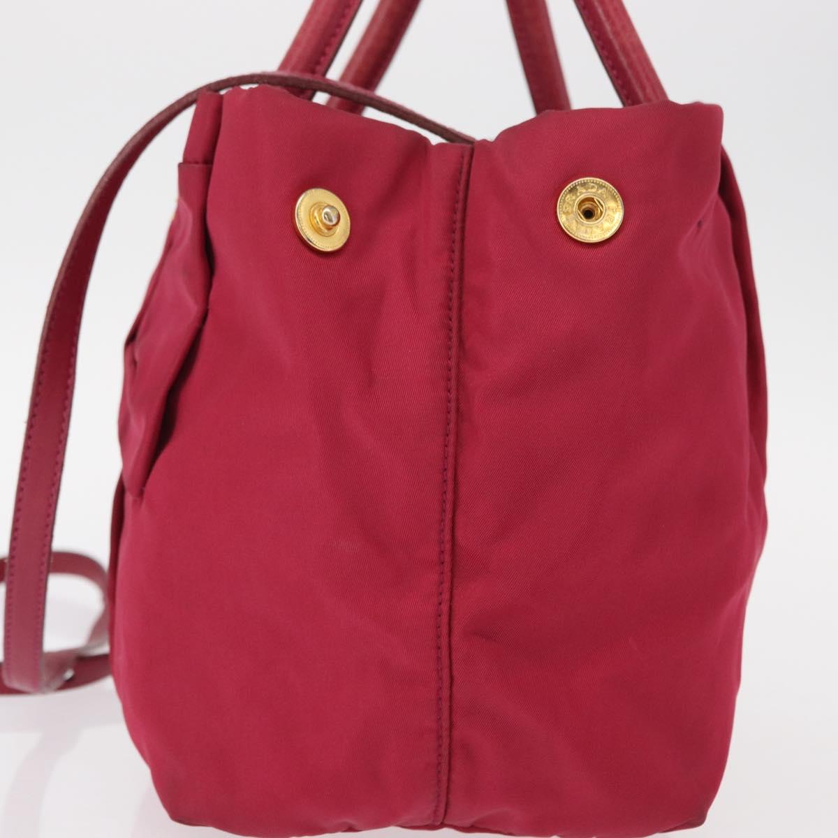 PRADA ribbon Hand Bag Nylon 2way Red Gold Auth 151316