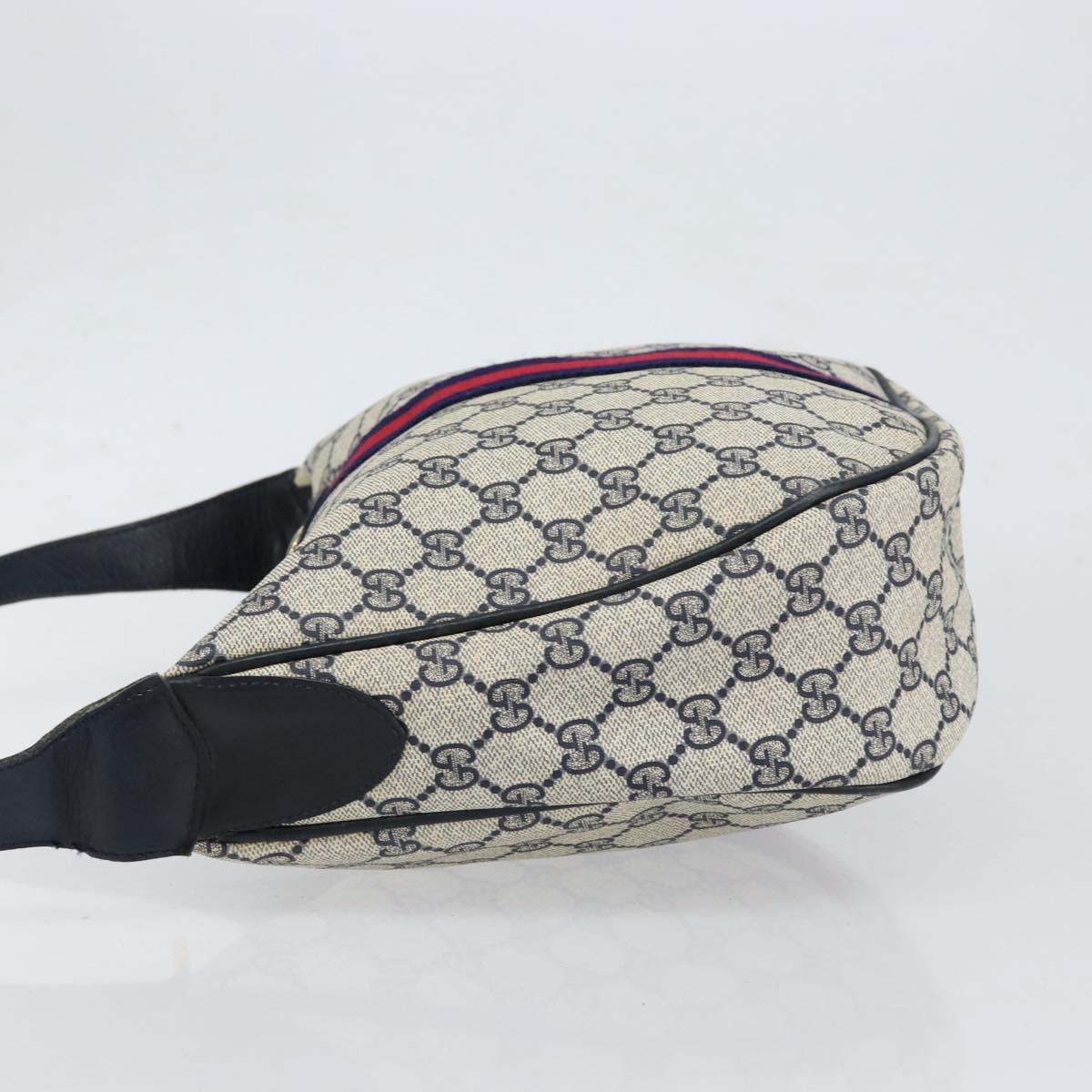 GUCCI GG Supreme Sherry Line Shoulder Bag PVC Navy Gold Red Auth 151330