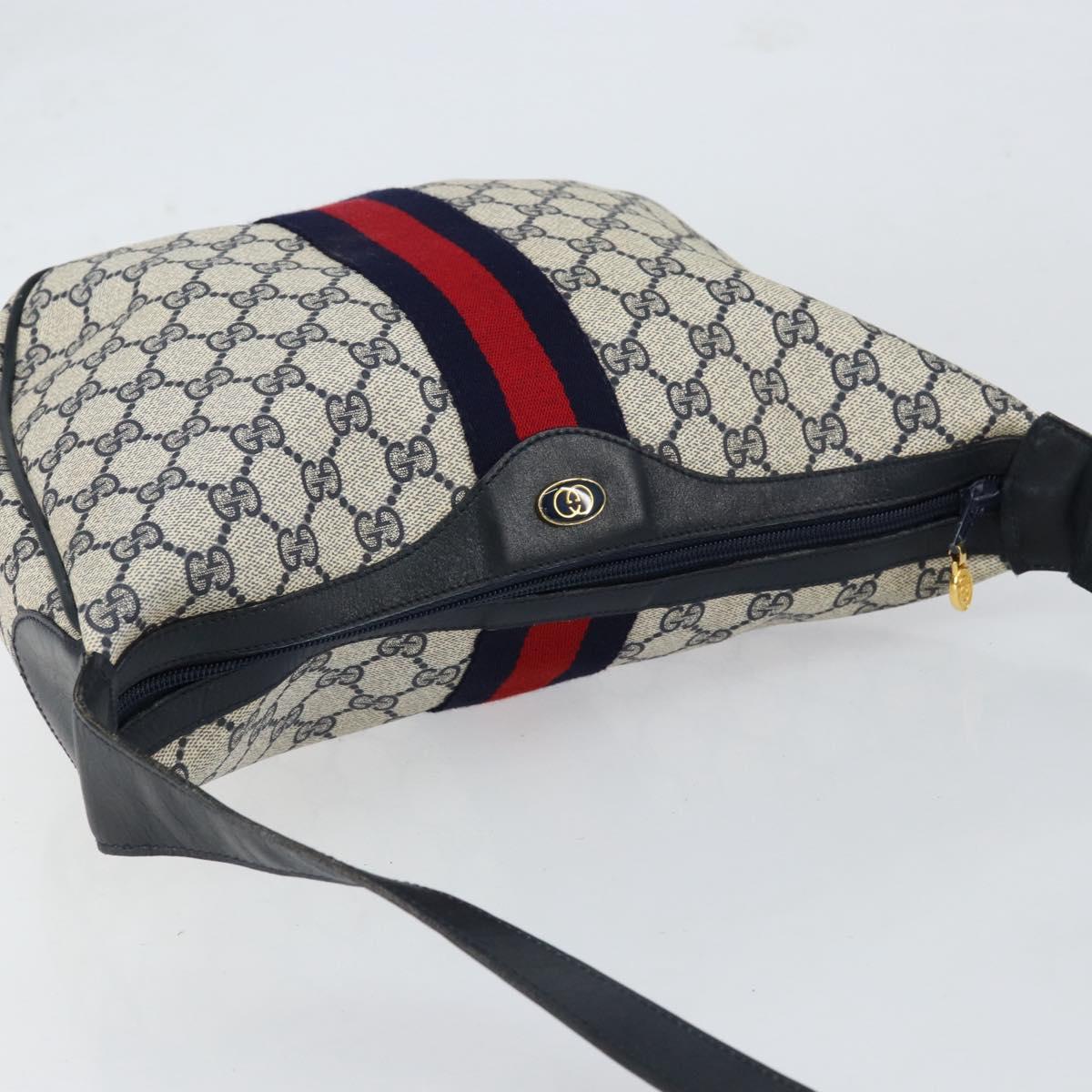 GUCCI GG Supreme Sherry Line Shoulder Bag PVC Navy Gold Red Auth 151330
