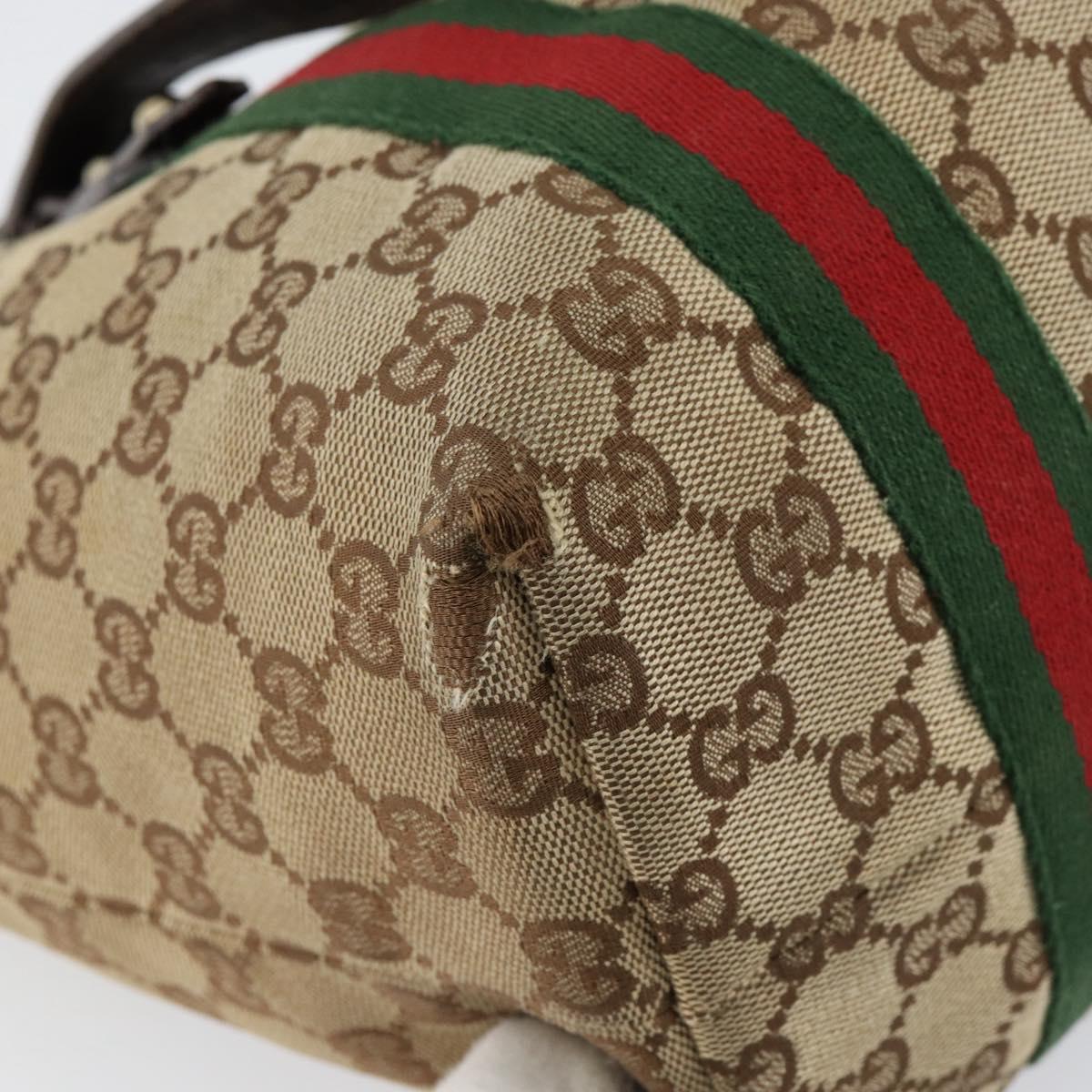 GUCCI GG Canvas Web Sherry Line Tote Bag Beige Gold Red 137396 Auth 151333