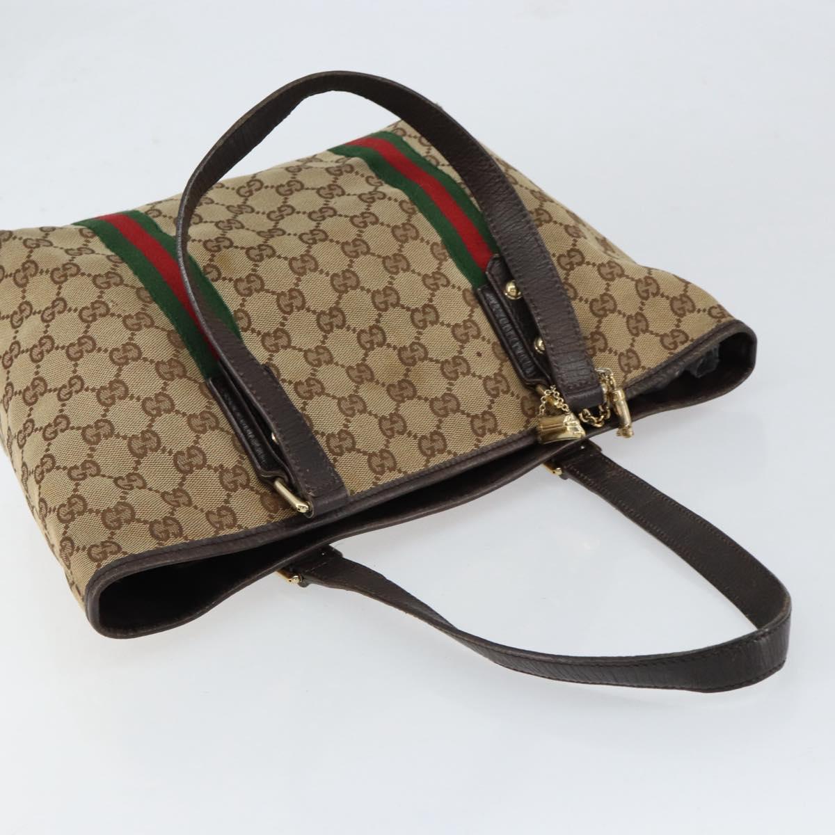 GUCCI GG Canvas Web Sherry Line Tote Bag Beige Gold Red 137396 Auth 151333