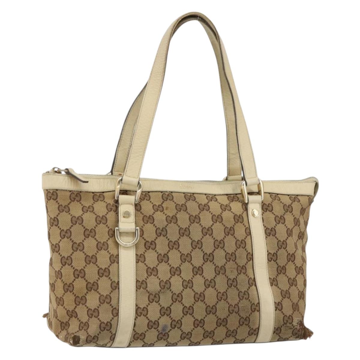 GUCCI GG Canvas Abbey Tote Bag Beige Gold 141470 Auth 151334