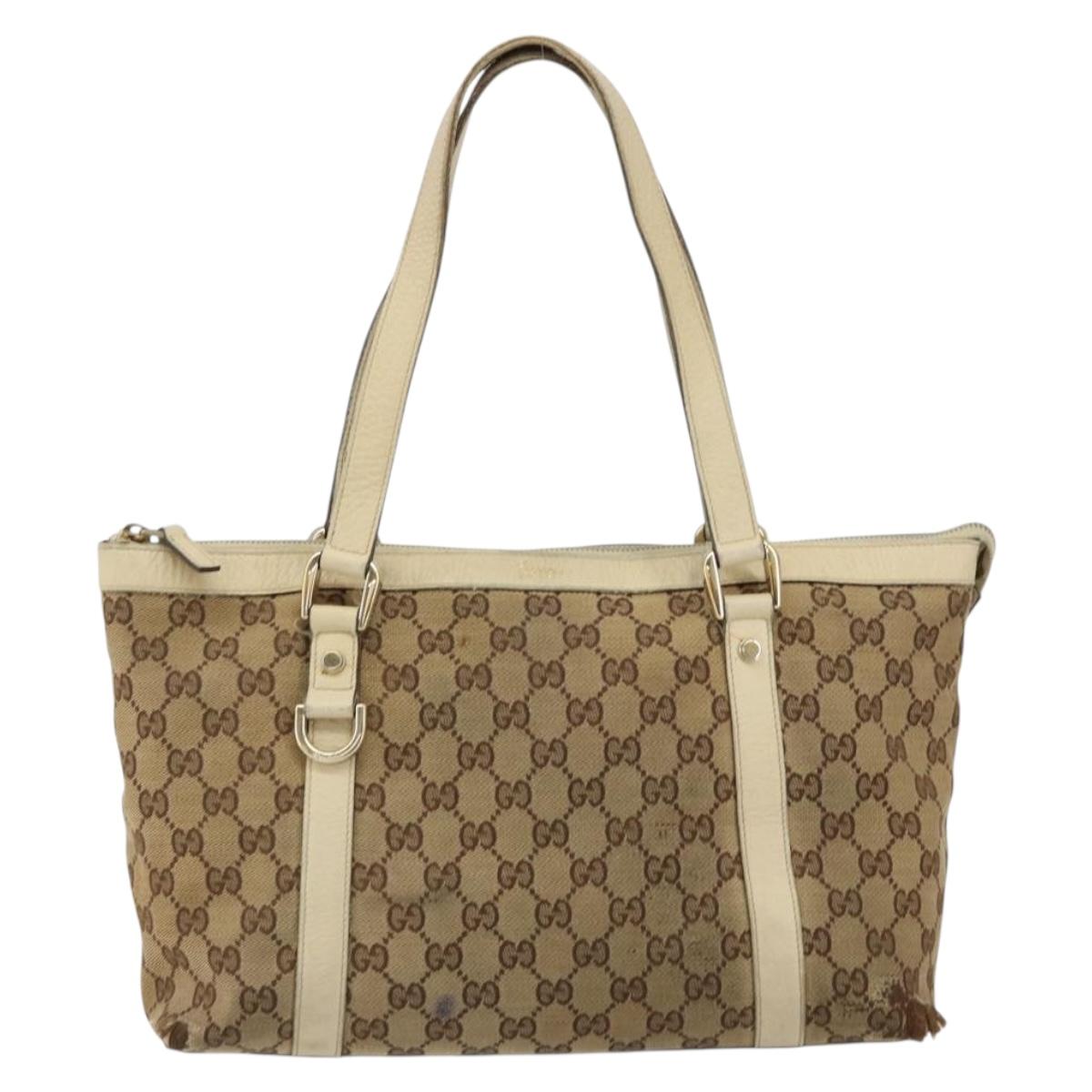 GUCCI GG Canvas Abbey Tote Bag Beige Gold 141470 Auth 151334