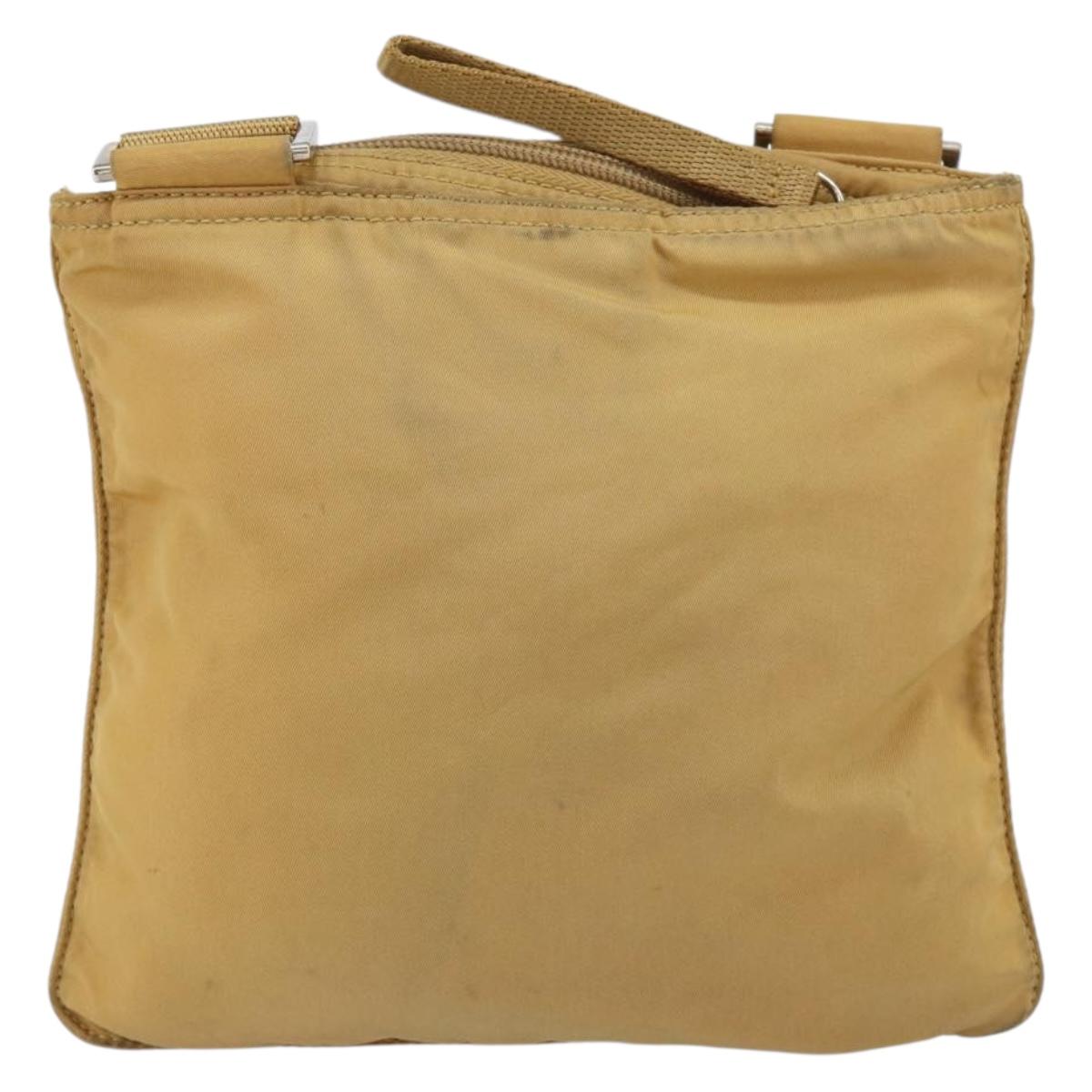 PRADA Shoulder Bag Nylon Beige Silver Auth 151338