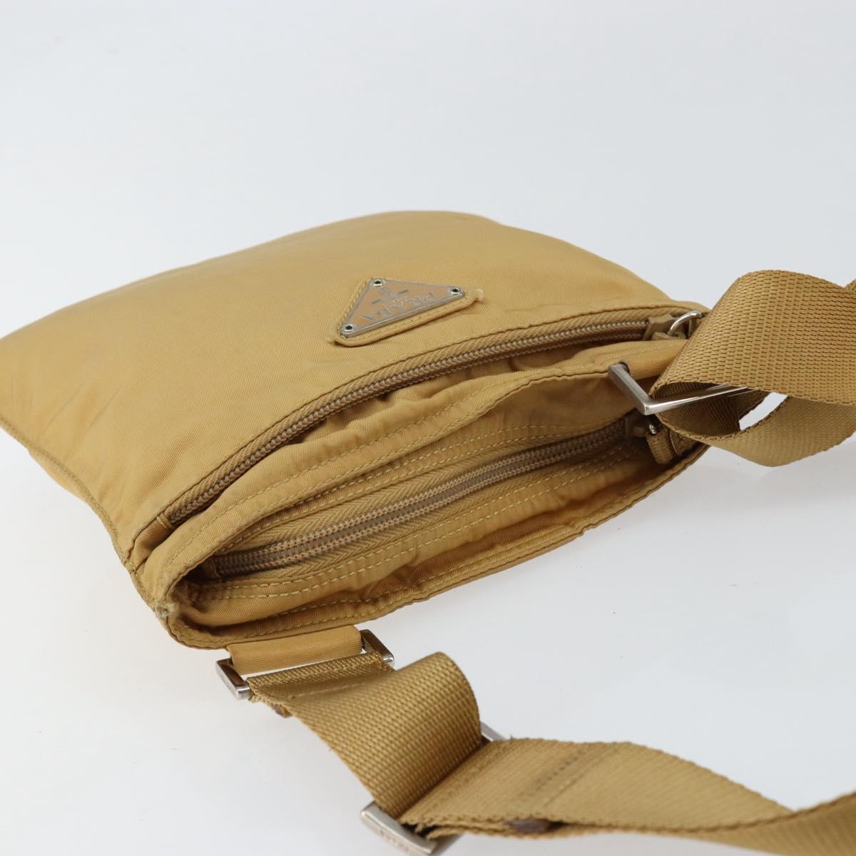 PRADA Shoulder Bag Nylon Beige Silver Auth 151338