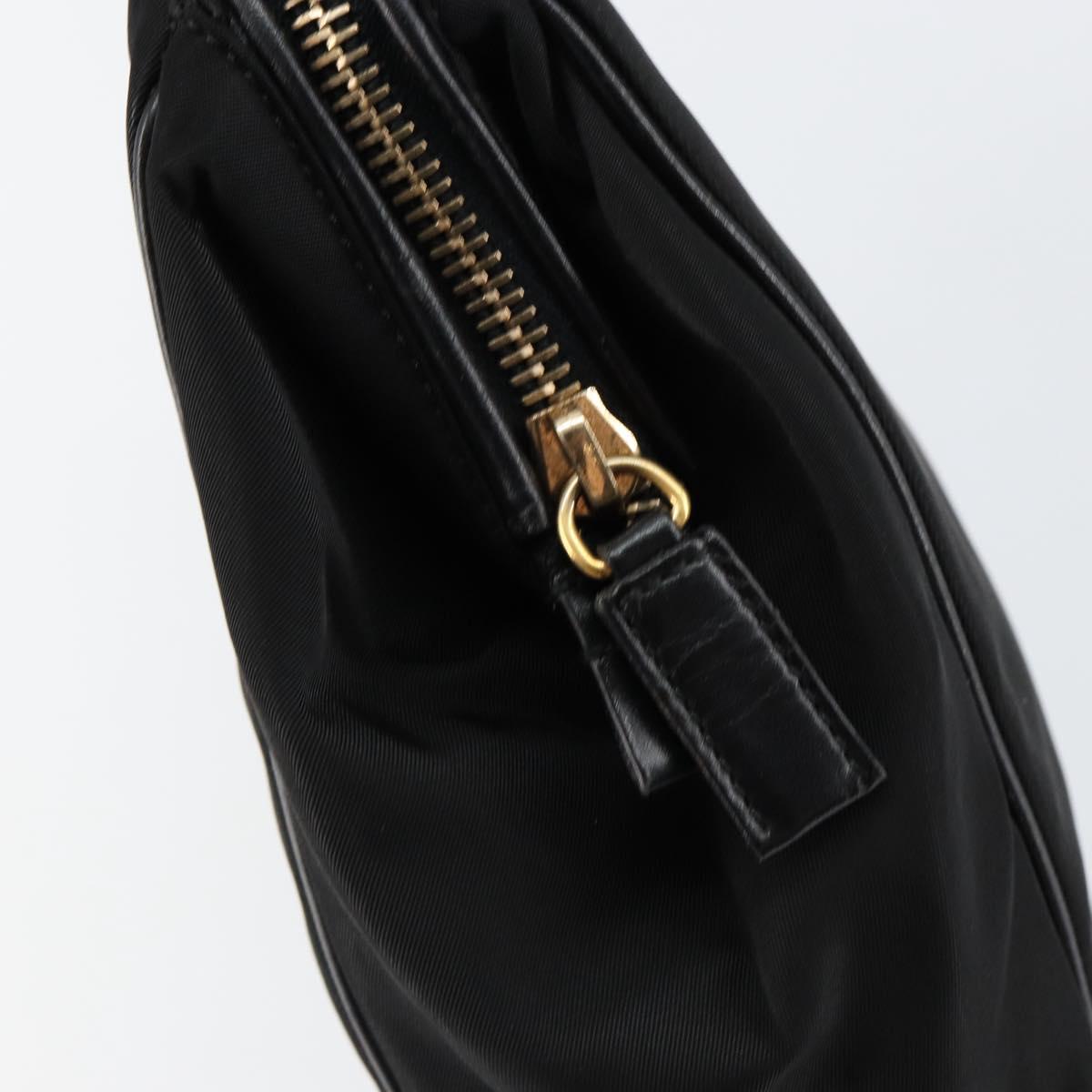 PRADA Hand Bag Nylon Black Gold Auth 151341