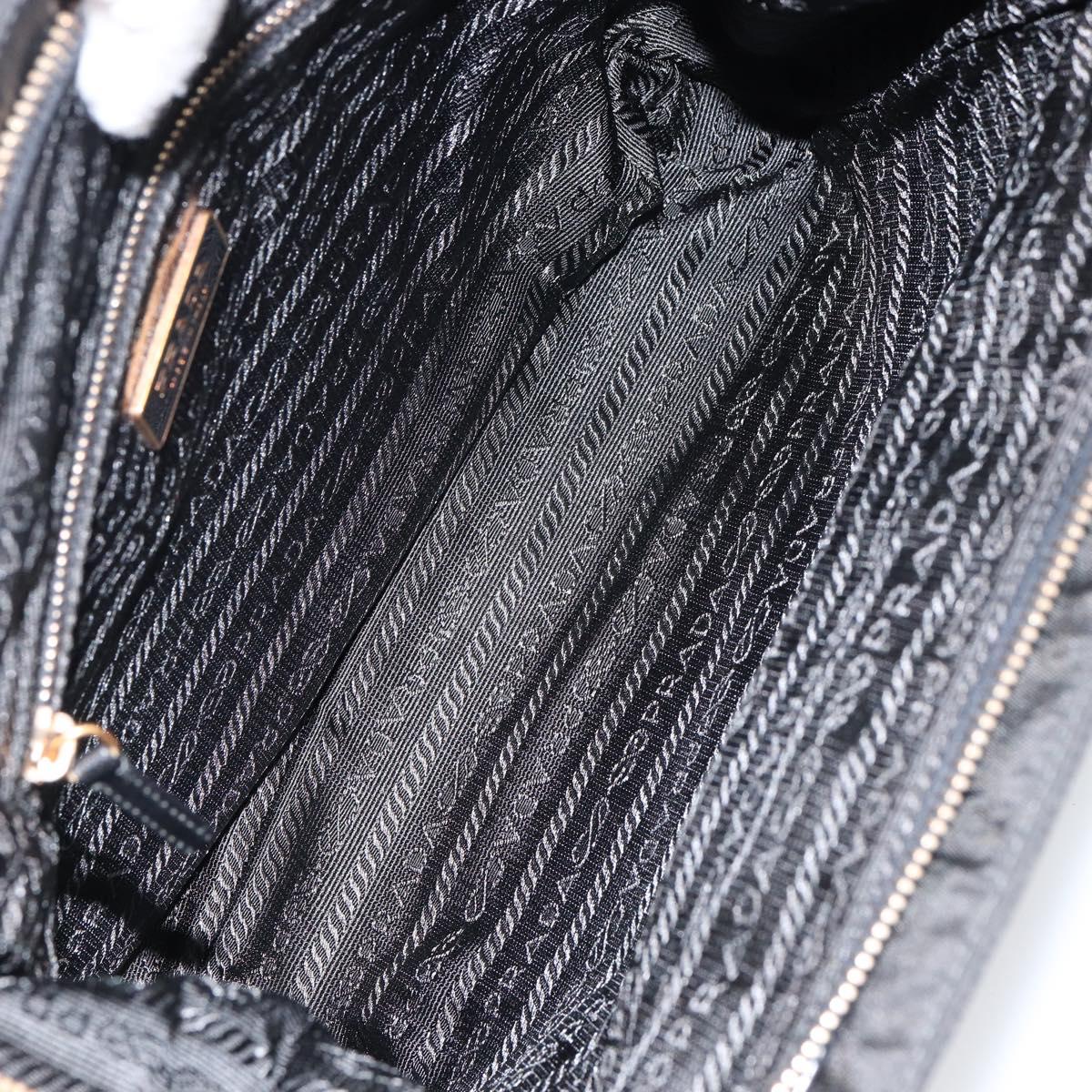 PRADA Hand Bag Nylon Black Gold Auth 151341