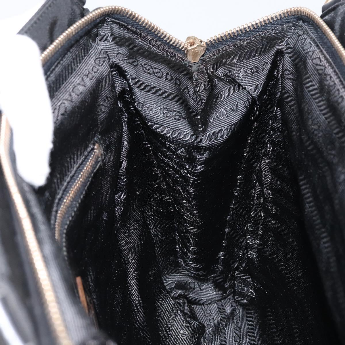 PRADA Hand Bag Nylon Black Gold Auth 151341