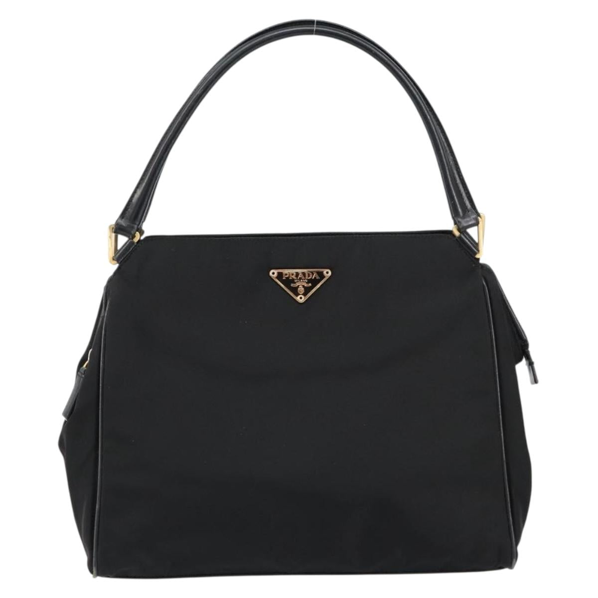 PRADA Hand Bag Nylon Black Gold Auth 151341
