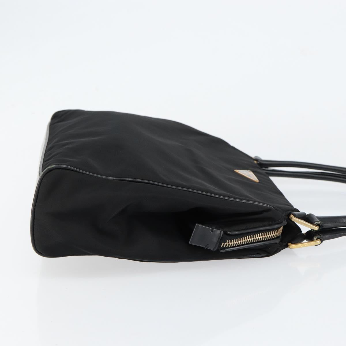 PRADA Hand Bag Nylon Black Gold Auth 151341
