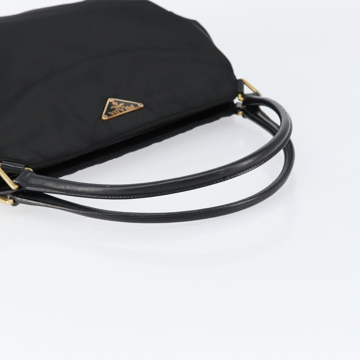 PRADA Hand Bag Nylon Black Gold Auth 151341