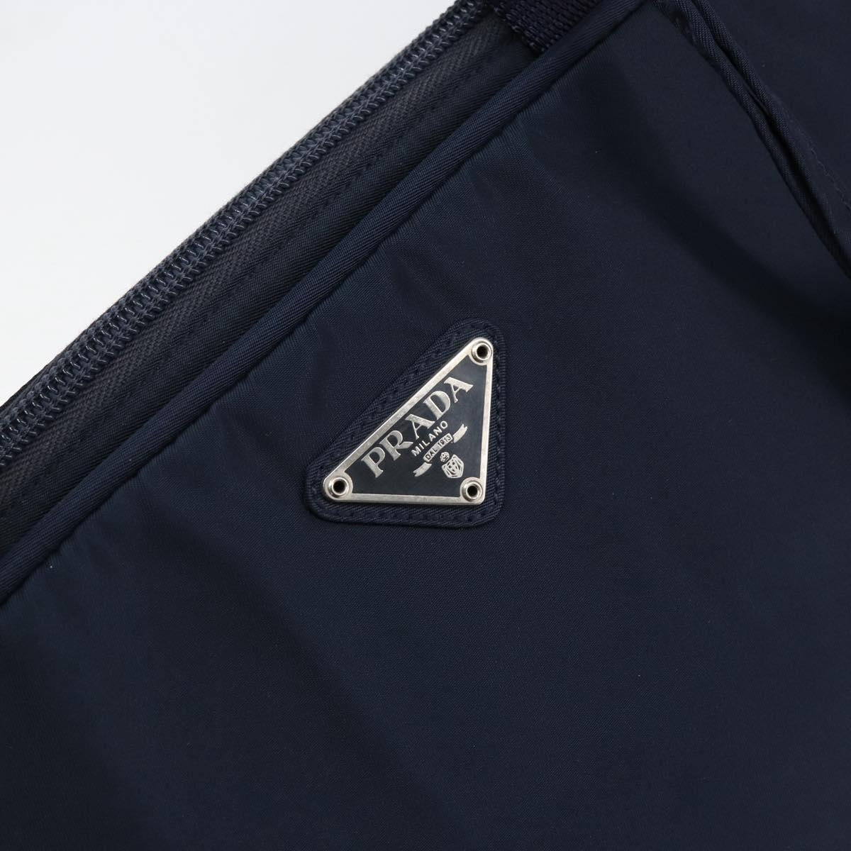 PRADA Hand Bag Nylon Navy Silver Auth 151342