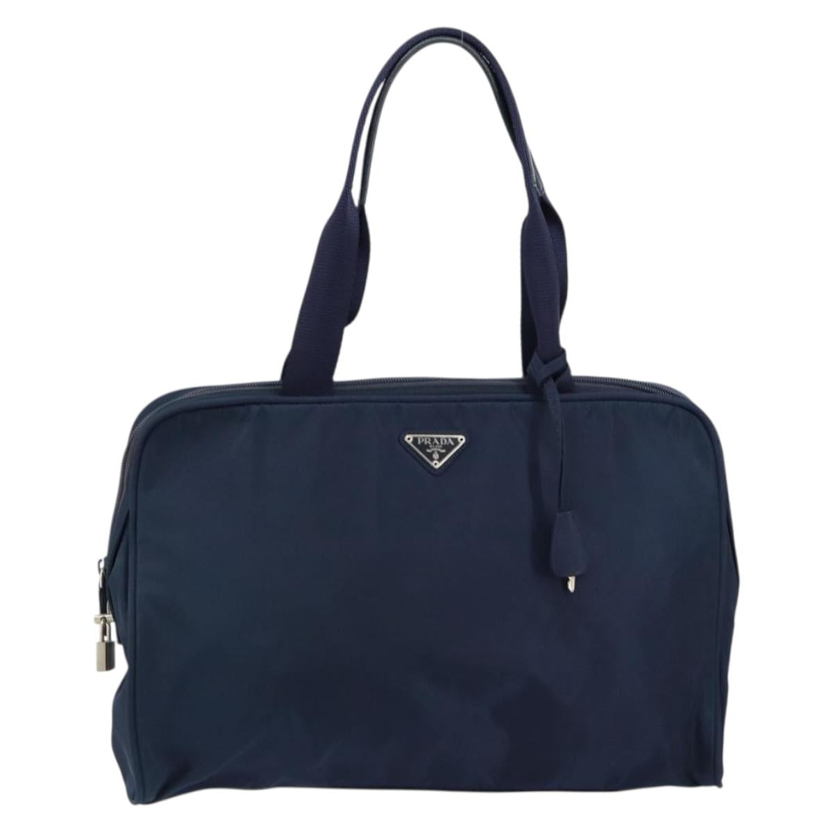PRADA Hand Bag Nylon Navy Silver Auth 151342