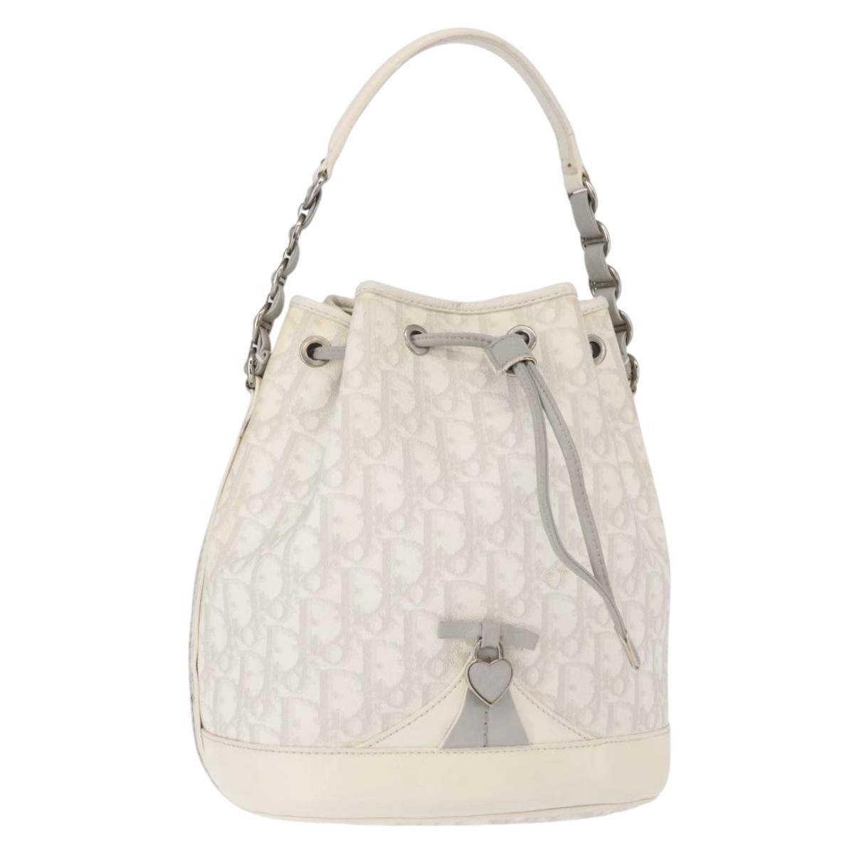 Christian Dior Trotter Romantic Chain Shoulder Bag PVC White Silver Auth 151343V