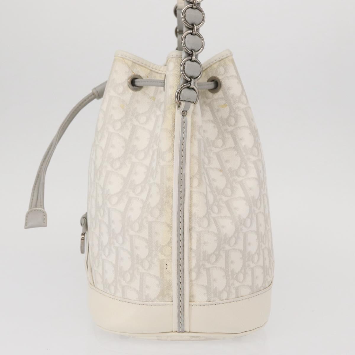 Christian Dior Trotter Romantic Chain Shoulder Bag PVC White Silver Auth 151343V