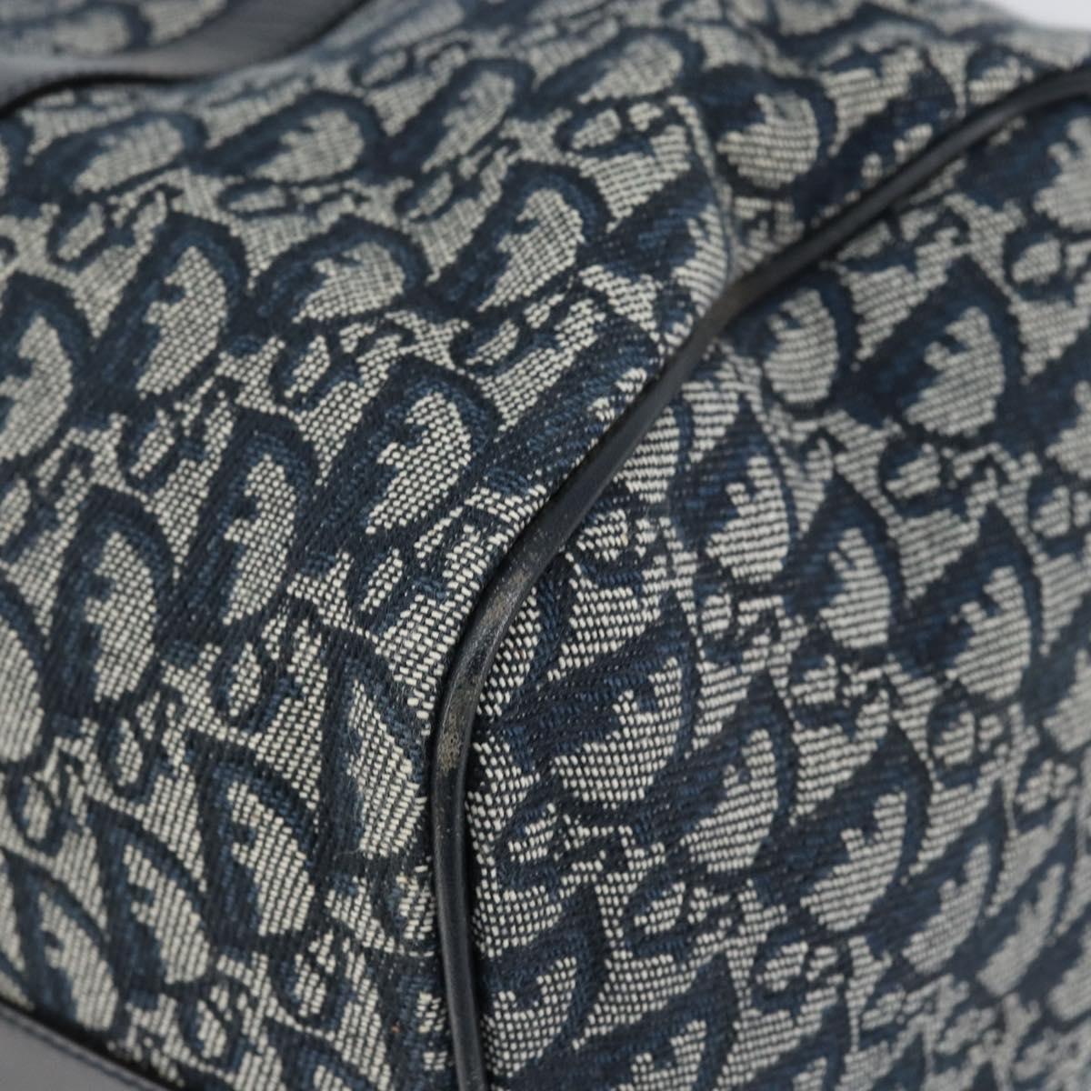 Christian Dior Trotter Canvas Boston Bag Navy Gold Auth 151345V