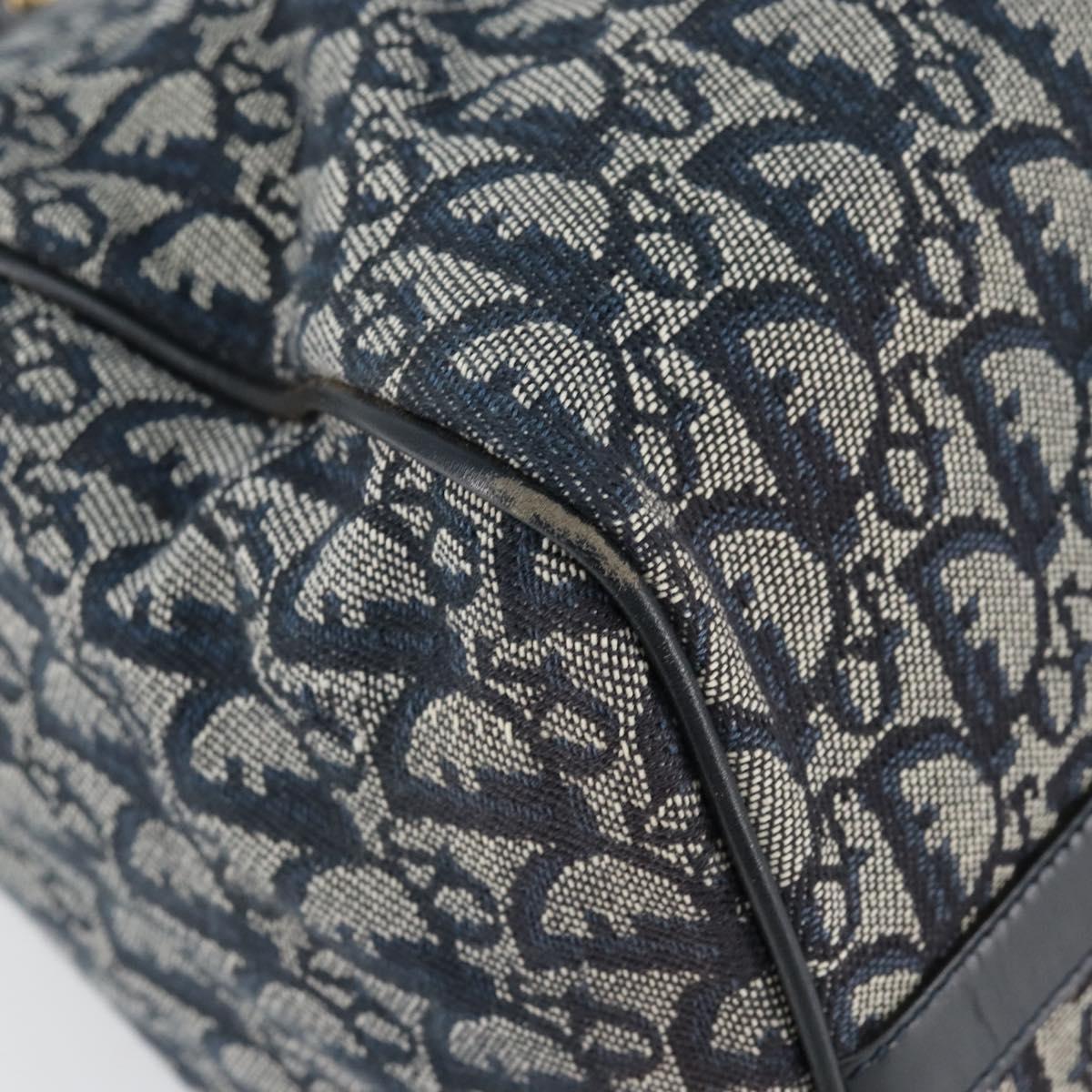 Christian Dior Trotter Canvas Boston Bag Navy Gold Auth 151345V