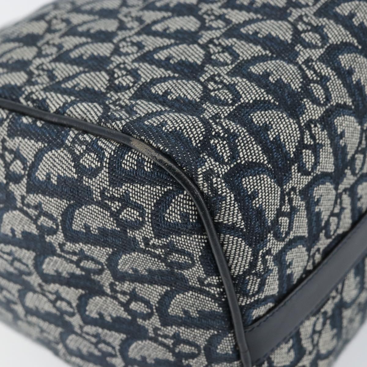 Christian Dior Trotter Canvas Boston Bag Navy Gold Auth 151345V