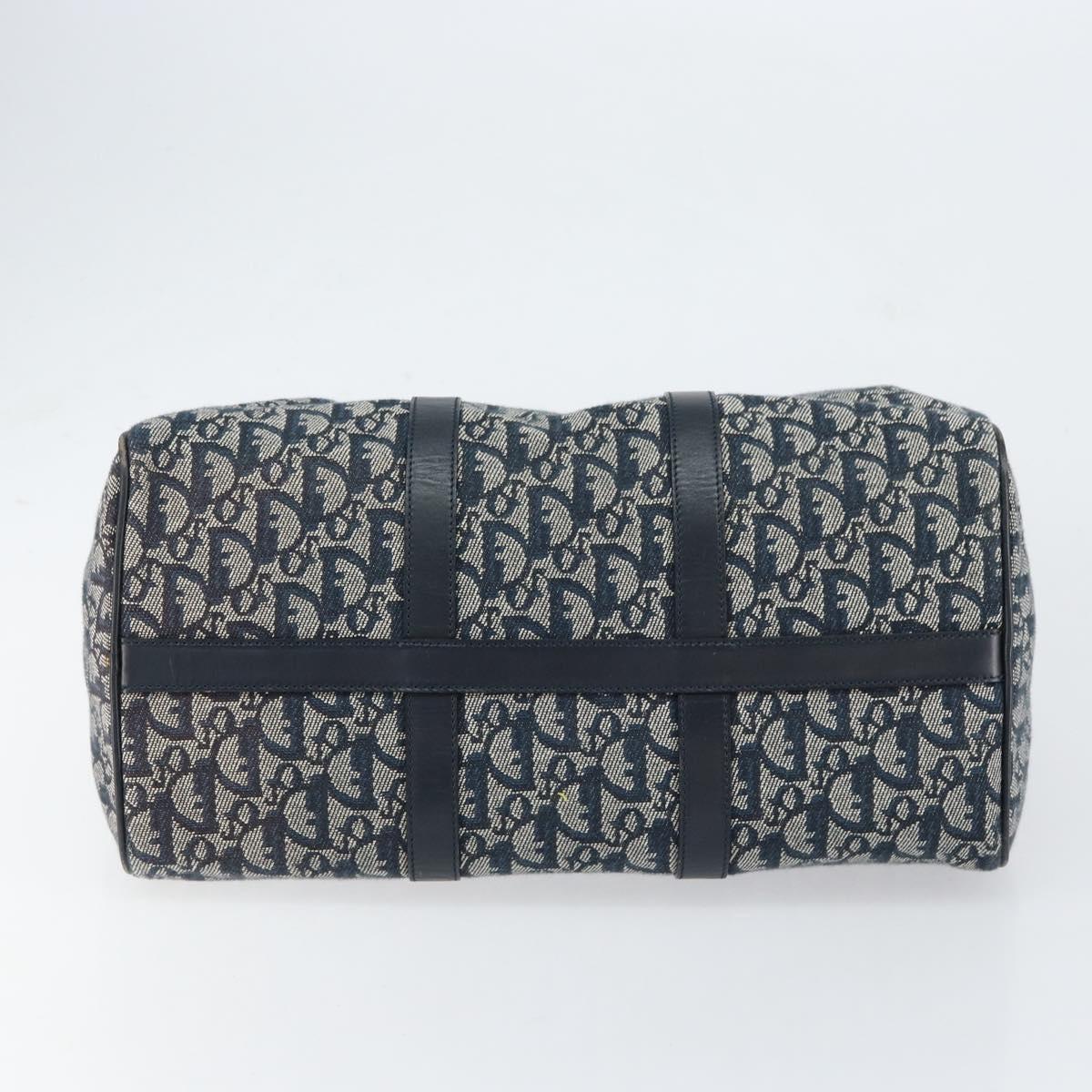 Christian Dior Trotter Canvas Boston Bag Navy Gold Auth 151345V