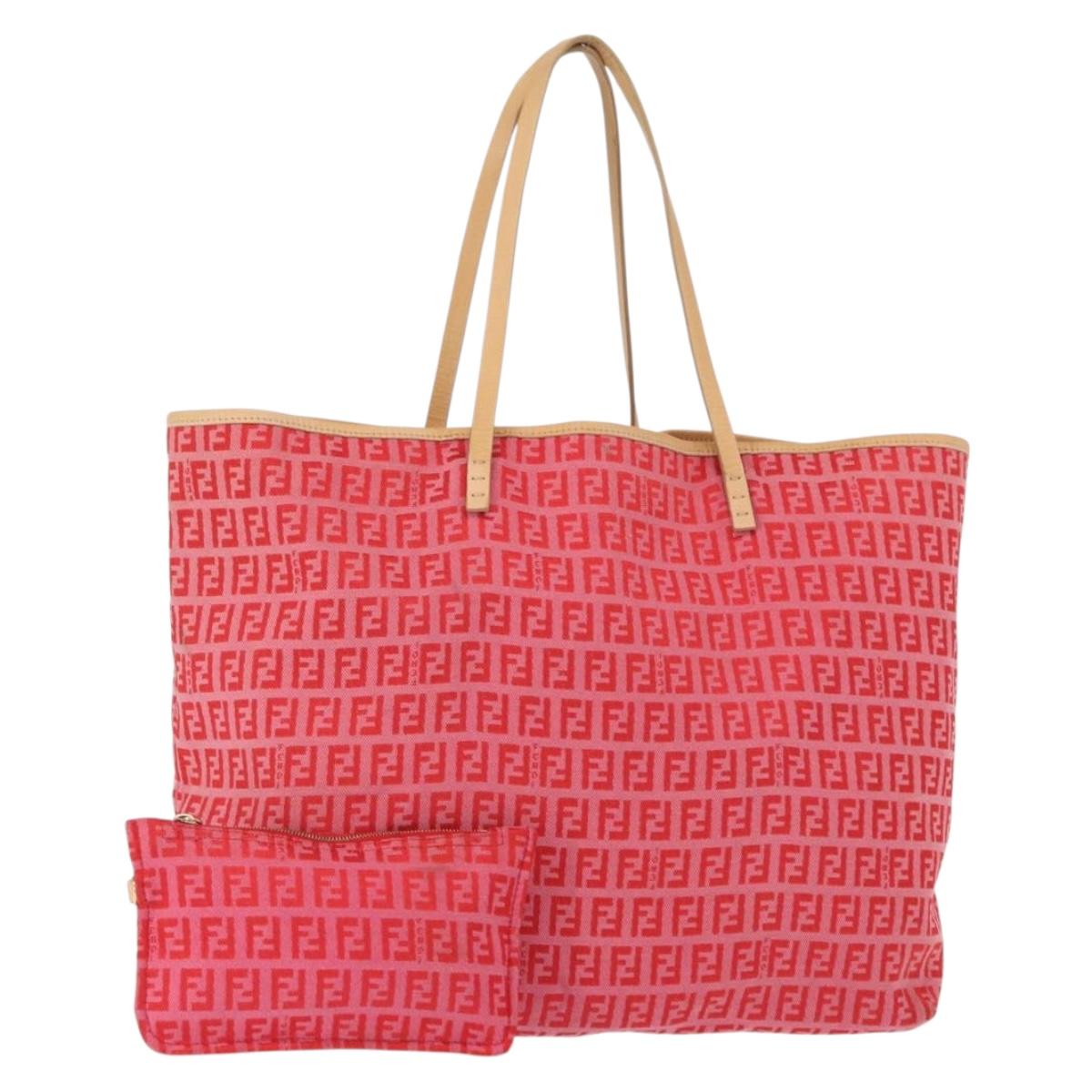 FENDI Zucchino Canvas Tote Bag Red Auth 151348