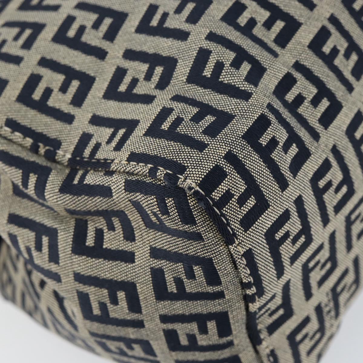 FENDI Zucchino Canvas Hand Bag Navy Silver Auth 151349