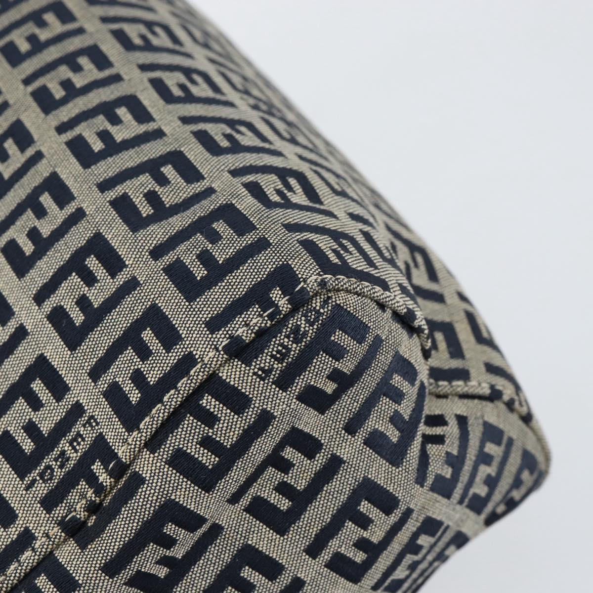 FENDI Zucchino Canvas Hand Bag Navy Silver Auth 151349