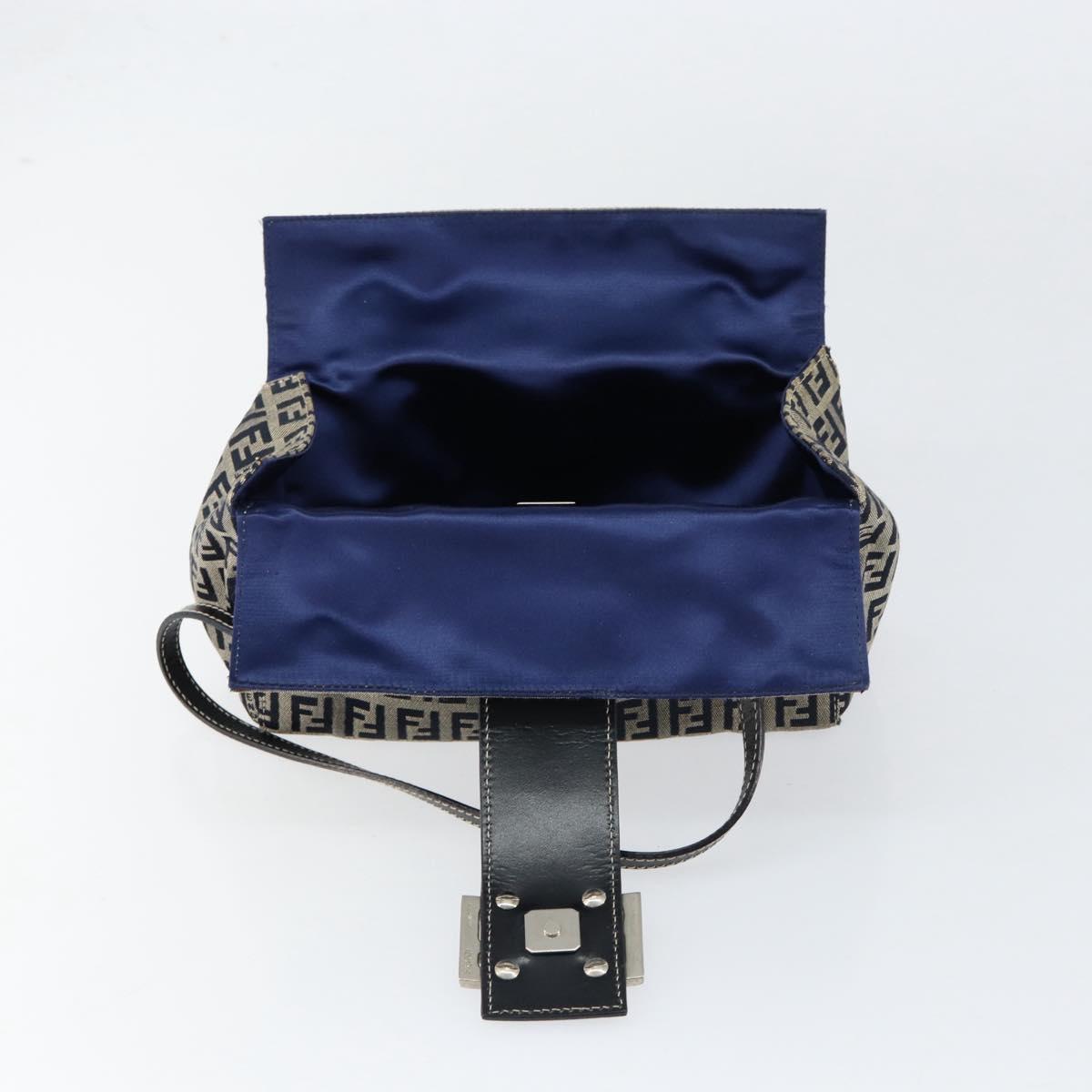 FENDI Zucchino Canvas Hand Bag Navy Silver Auth 151349