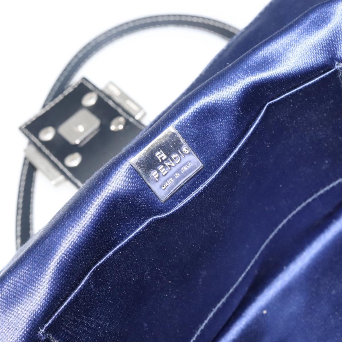 FENDI Zucchino Canvas Hand Bag Navy Silver Auth 151349