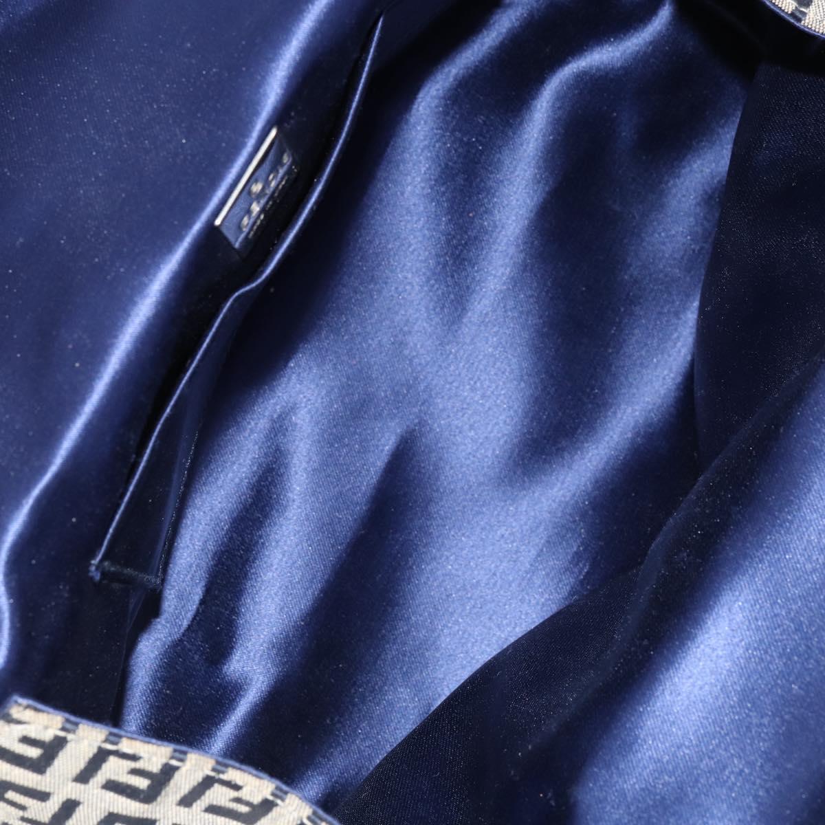 FENDI Zucchino Canvas Hand Bag Navy Silver Auth 151349