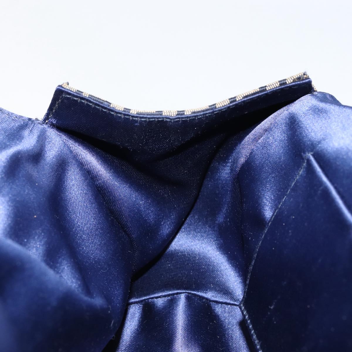 FENDI Zucchino Canvas Hand Bag Navy Silver Auth 151349