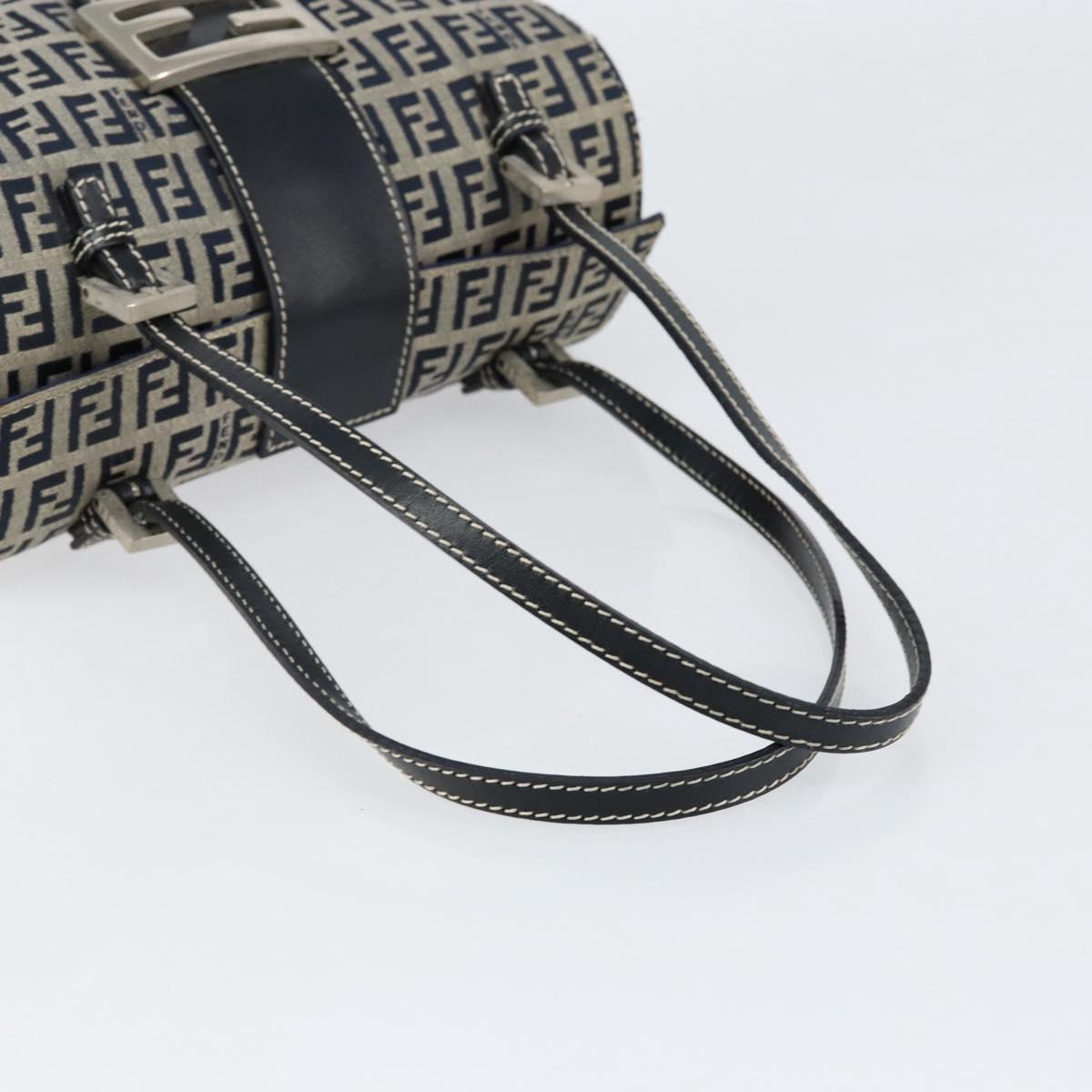 FENDI Zucchino Canvas Hand Bag Navy Silver Auth 151349