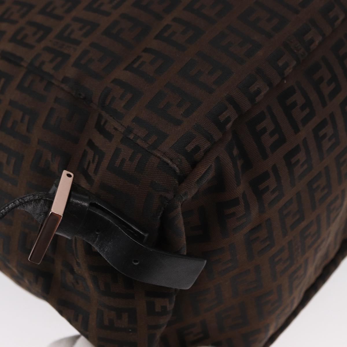 FENDI Zucchino Canvas Backpack Brown Black Auth 151350