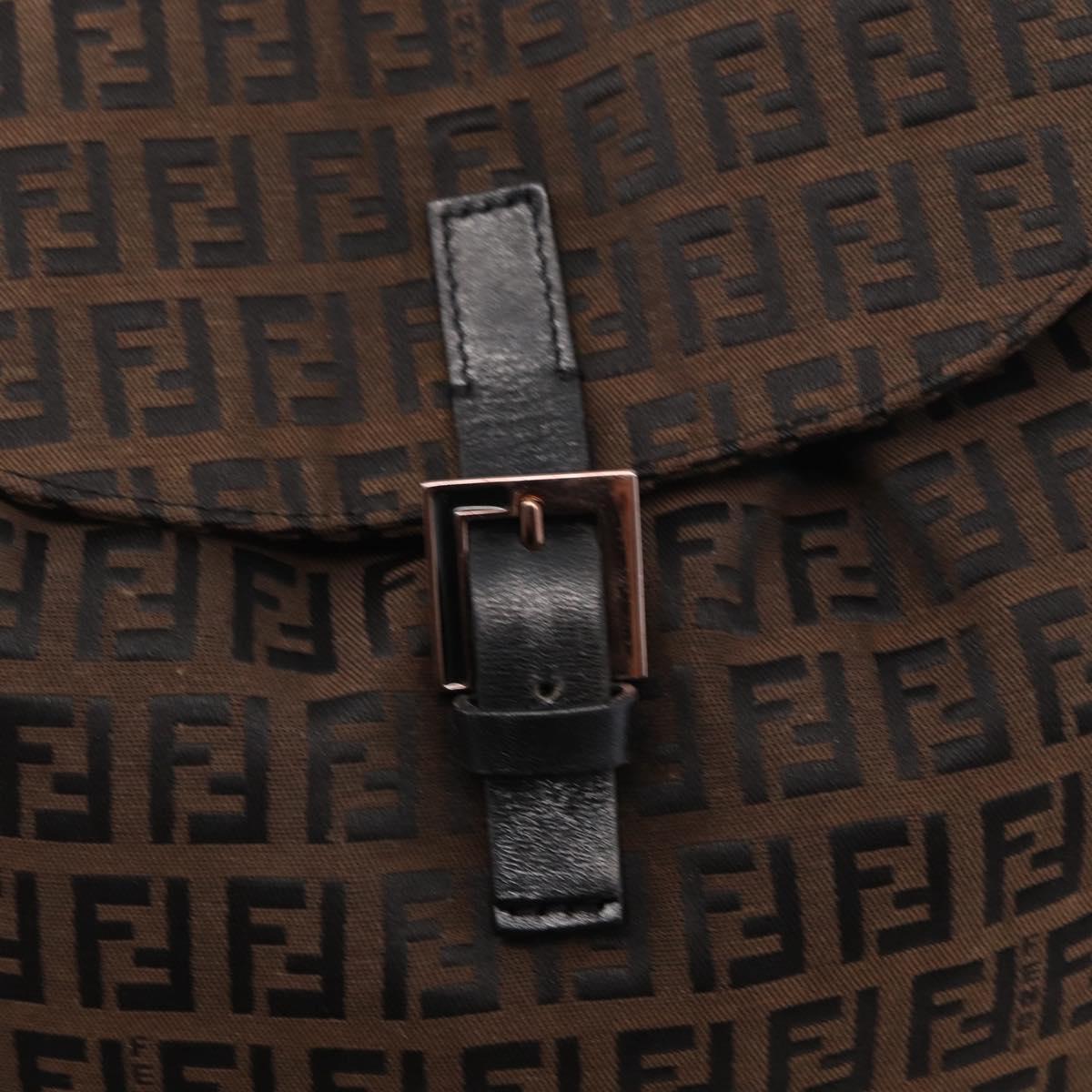 FENDI Zucchino Canvas Backpack Brown Black Auth 151350