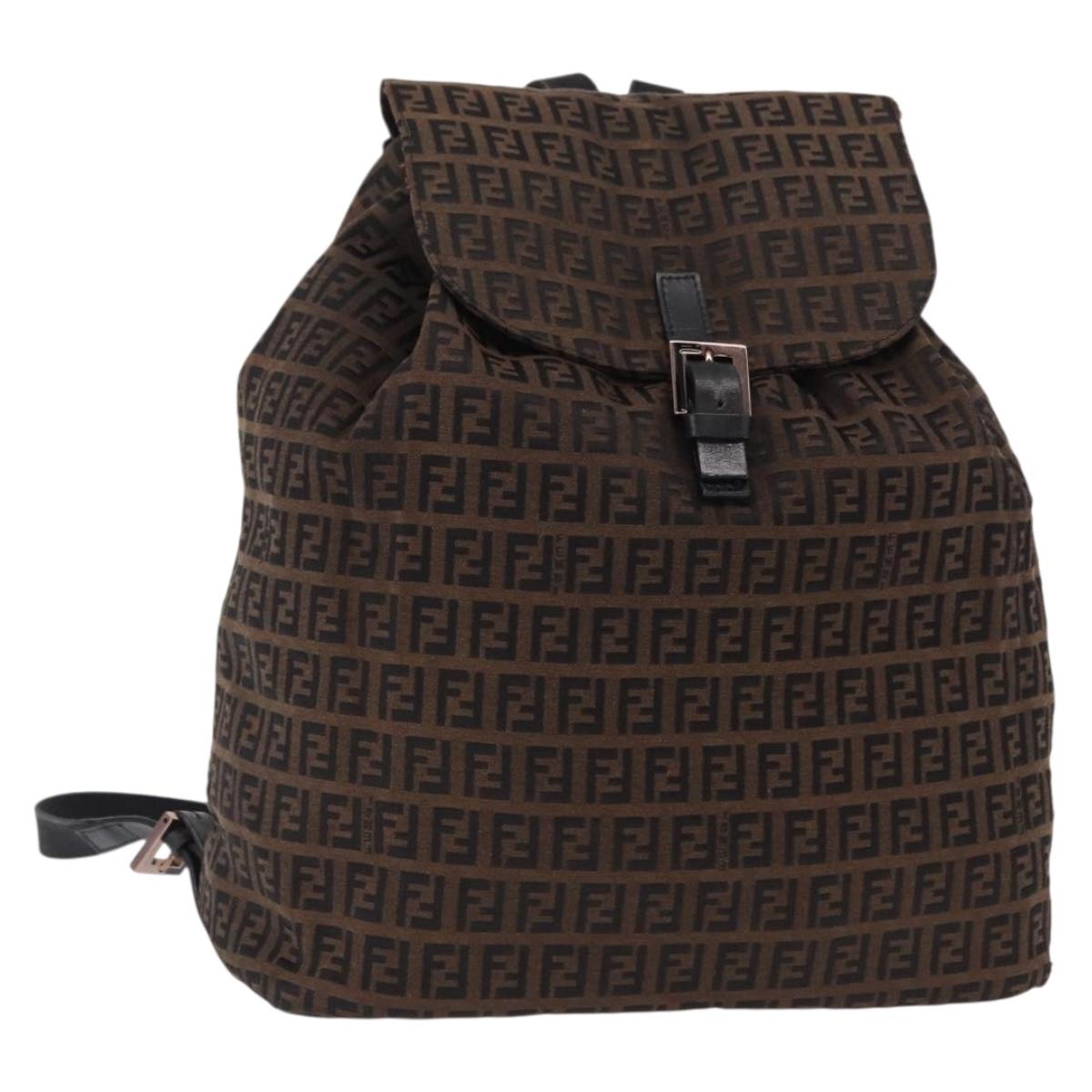 FENDI Zucchino Canvas Backpack Brown Black Auth 151350