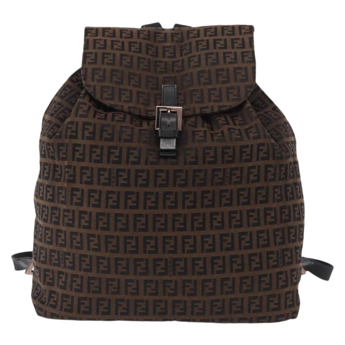 FENDI Zucchino Canvas Backpack Brown Black Auth 151350