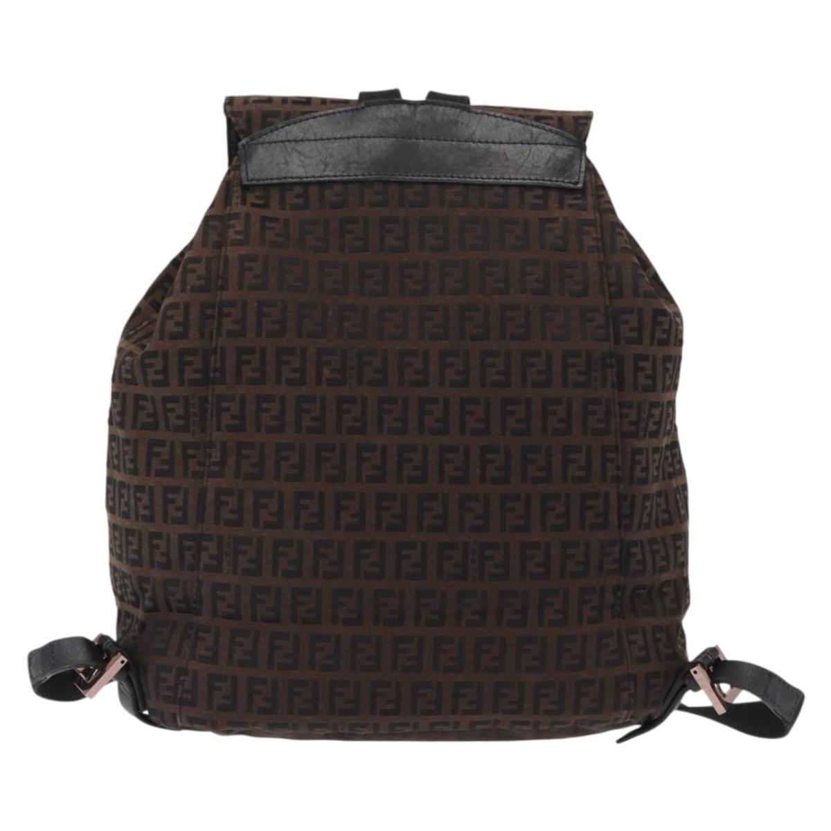 FENDI Zucchino Canvas Backpack Brown Black Auth 151350