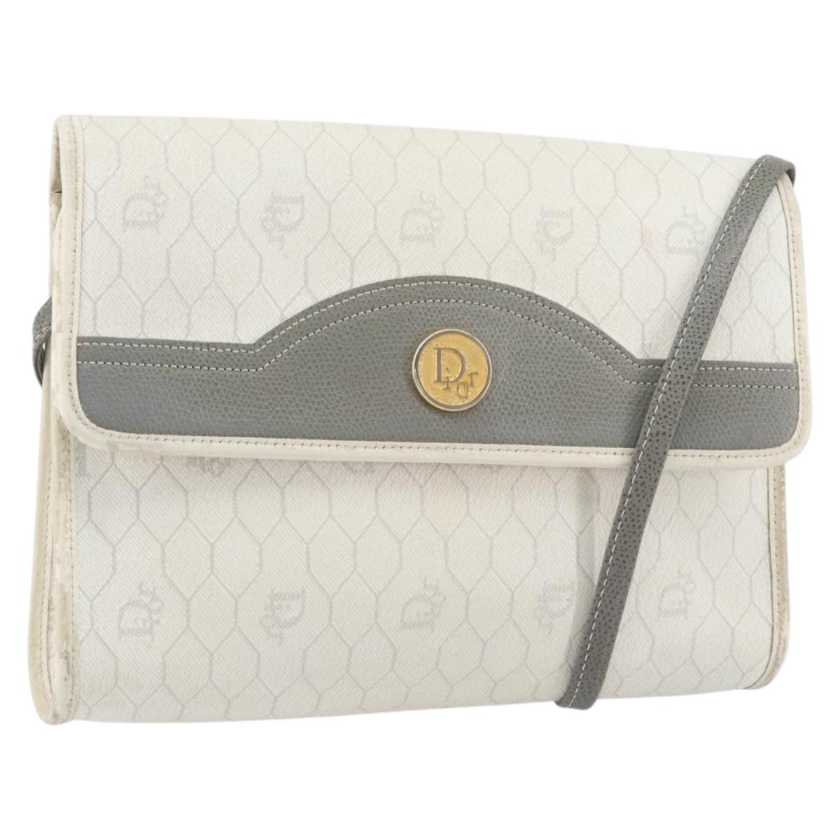 Christian Dior Honeycomb Canvas Shoulder Bag PVC Gold White Auth 151351