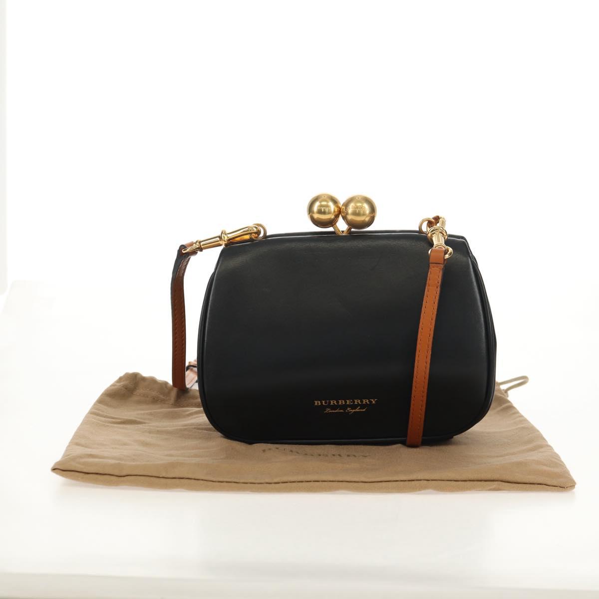 BURBERRY Shoulder Bag Leather Black Gold Auth 151361AV