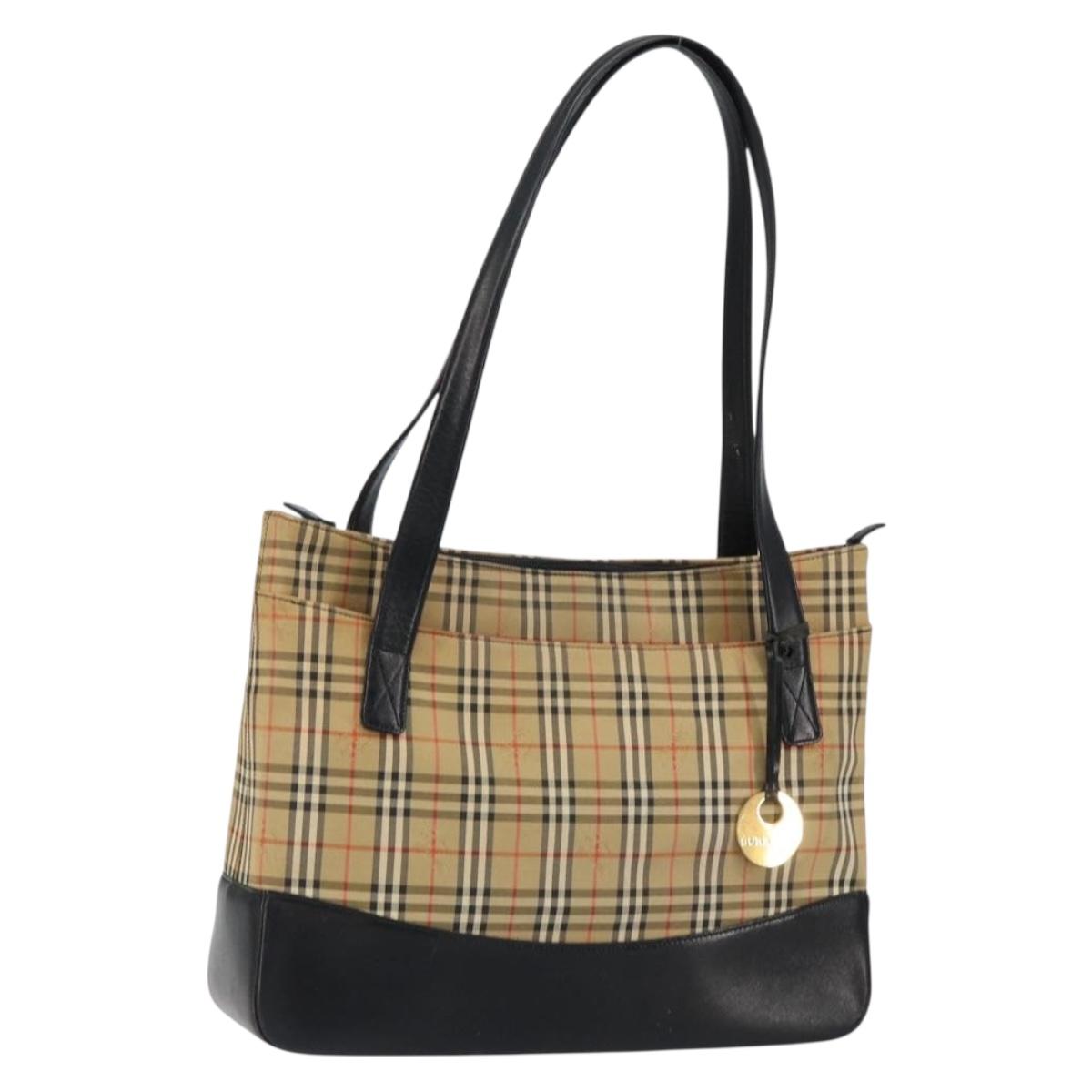 BURBERRY Nova Check Tote Bag Canvas Leather Beige Gold Auth 151362