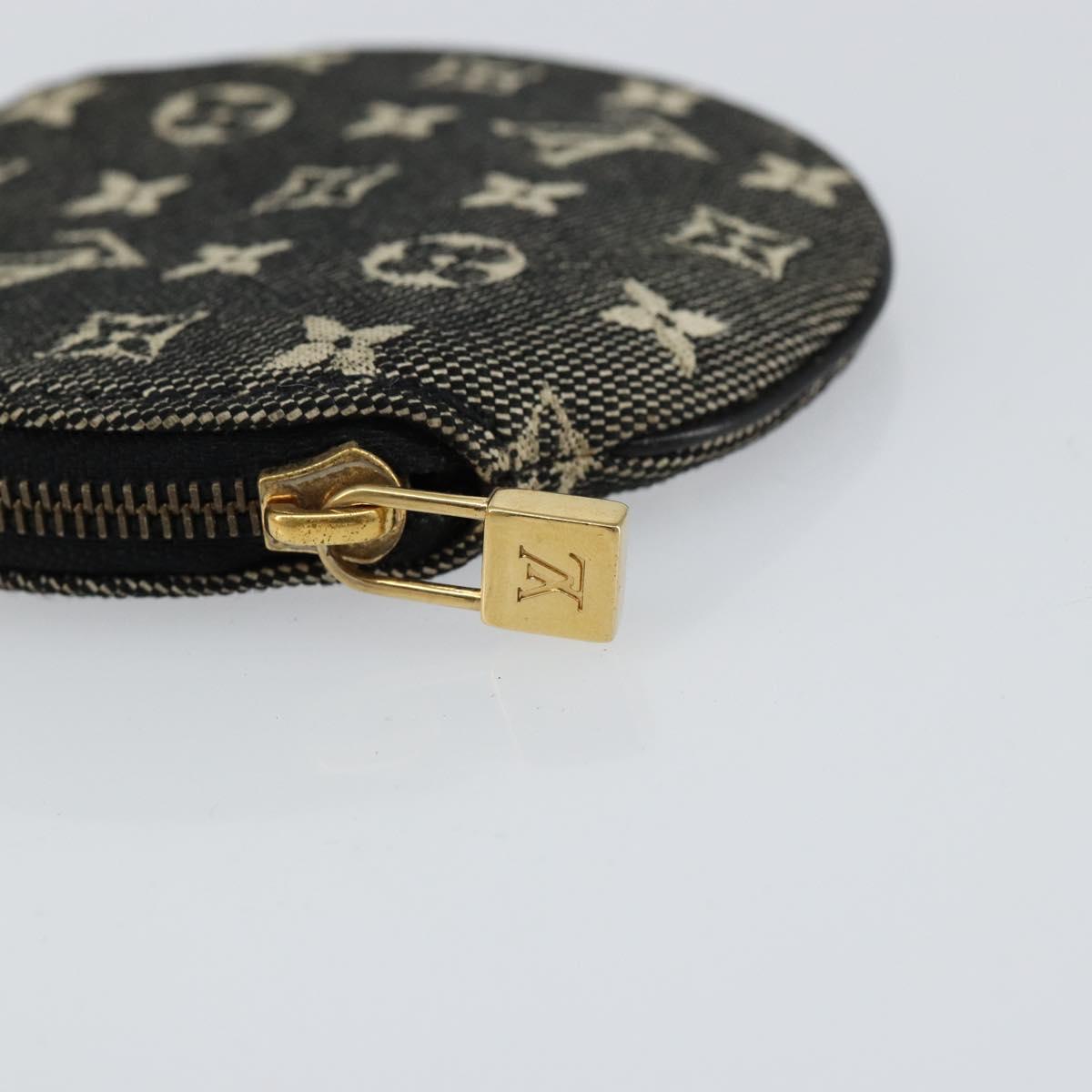 LOUIS VUITTON Mini Lin Porte Monnaie Round Coin Purse Black M92453 Auth 151364