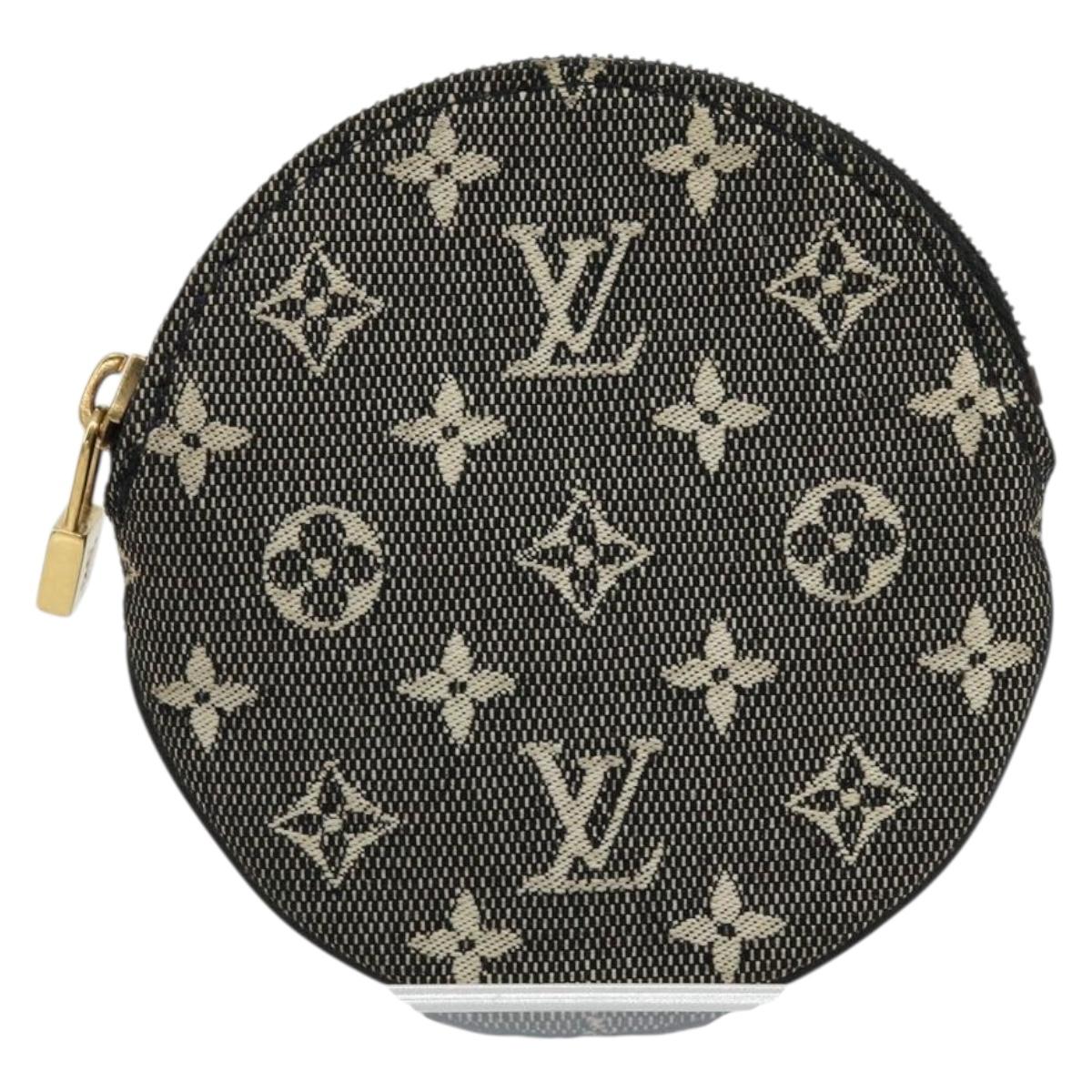 LOUIS VUITTON Mini Lin Porte Monnaie Round Coin Purse Black M92453 Auth 151364