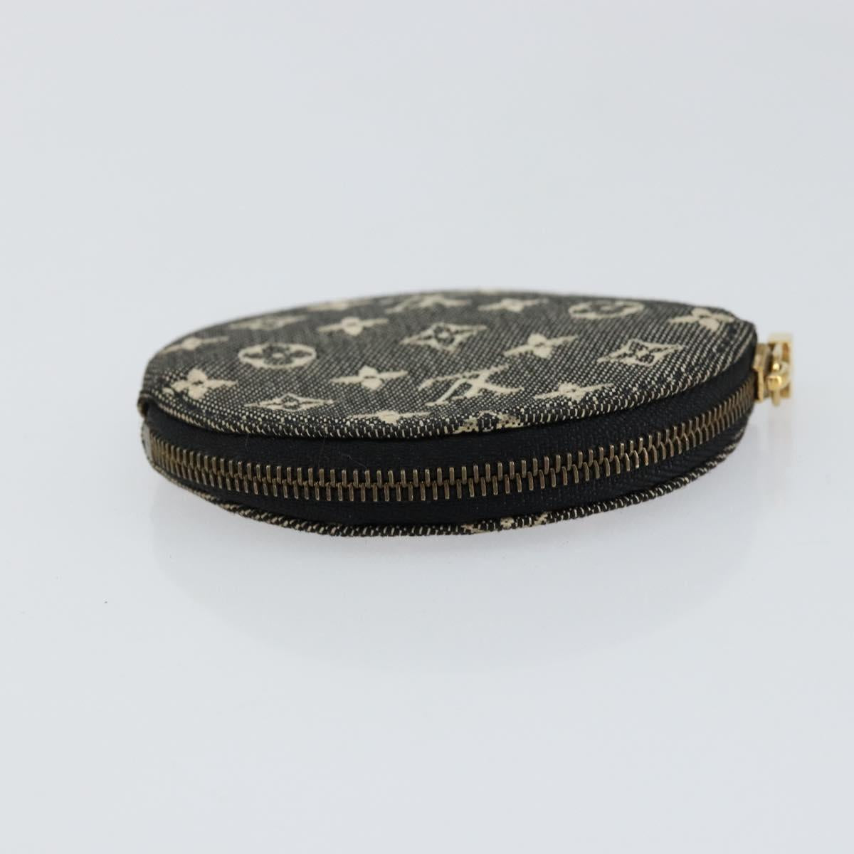 LOUIS VUITTON Mini Lin Porte Monnaie Round Coin Purse Black M92453 Auth 151364