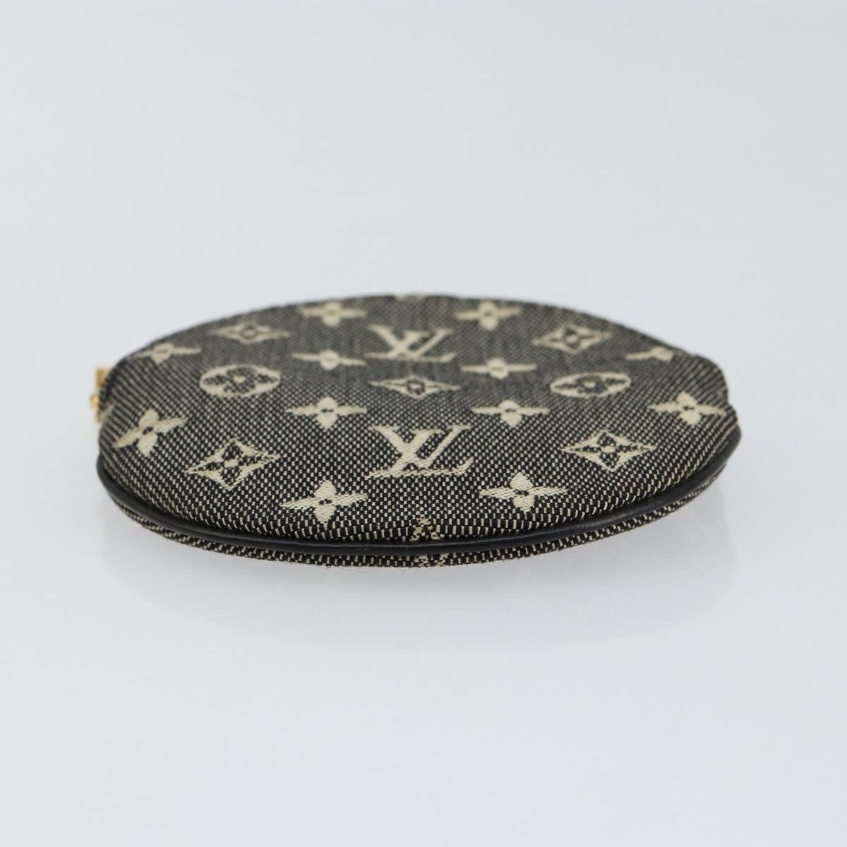 LOUIS VUITTON Mini Lin Porte Monnaie Round Coin Purse Black M92453 Auth 151364