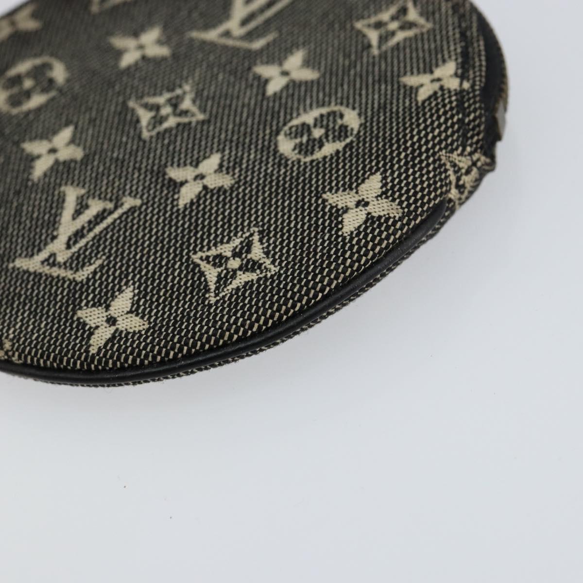 LOUIS VUITTON Mini Lin Porte Monnaie Round Coin Purse Black M92453 Auth 151364